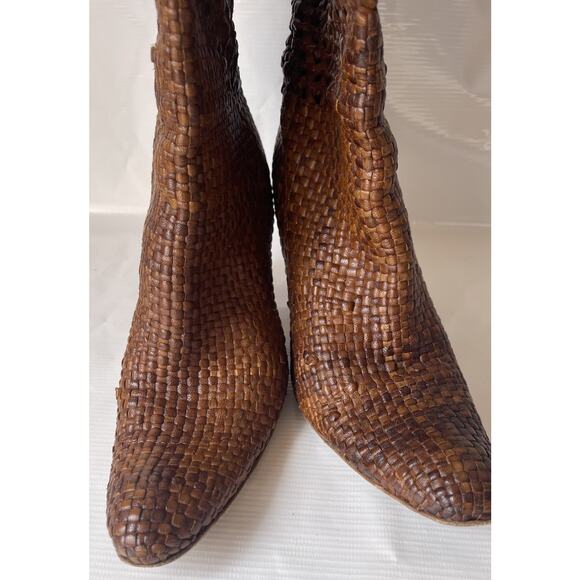 Kenneth Cole Brown Leather Straw Woven Wedge Boot Sz 7.5 Italy Concert - Picture 5 of 12